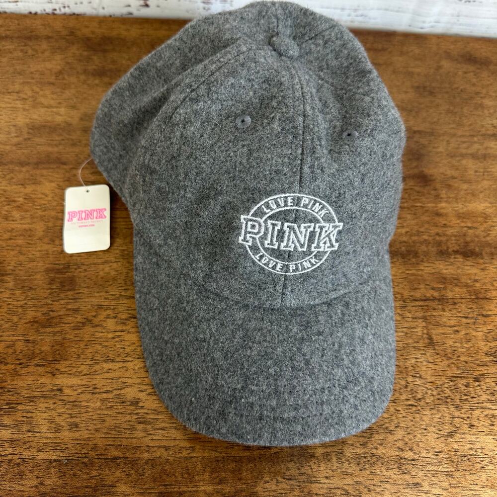 Women's NWT Victoria's Secret PINK Gray Wool Blend Adjustable Ball Cap Hat OS